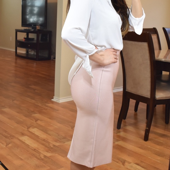 🏷 SALE - Light Pink Slit Midi Bandage Skirt - Picture 2 of 7